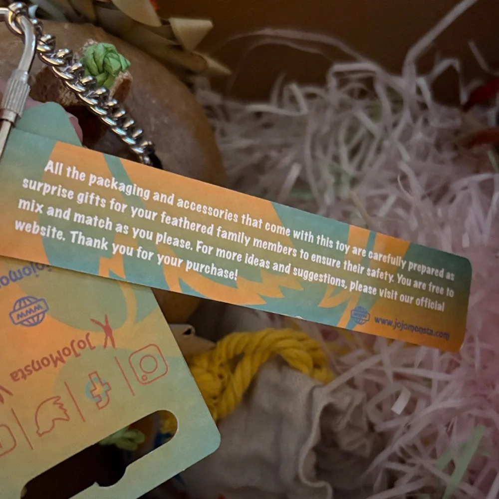 Natural Coconut Bird Toy with Orange Accents